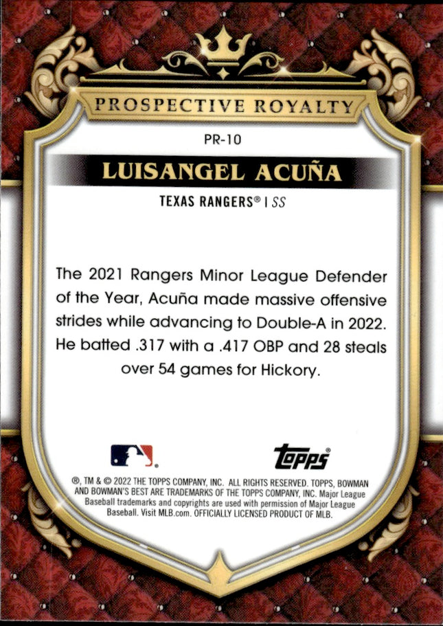 2022 Bowman's Best #PR-10 Luisangel Acuña Prospective Royalty