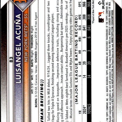 2025 Bowman #83 Luisangel Acuña Bowman Chrome Red Rookie Logo