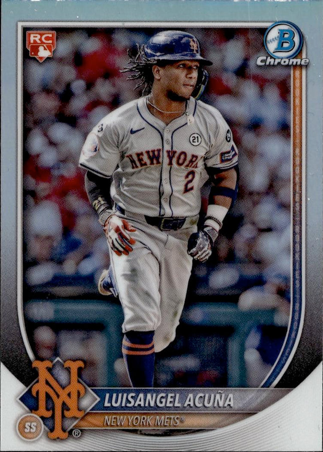 2025 Bowman #83 Luisangel Acuña Bowman Chrome Red Rookie Logo