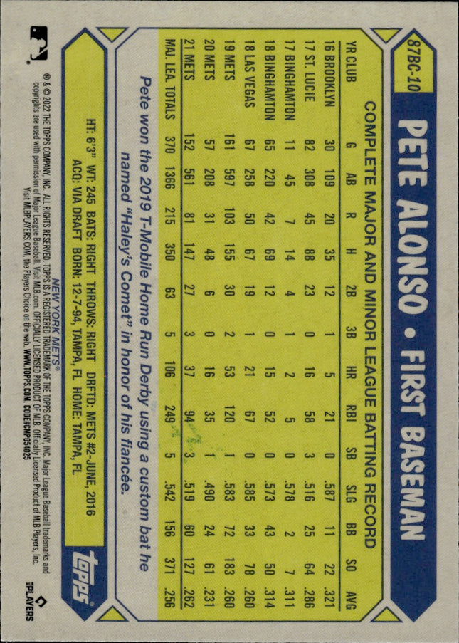 2022 Topps Chrome #87BC-10 Pete Alonso 1987 Topps Baseball 35th Anniversary