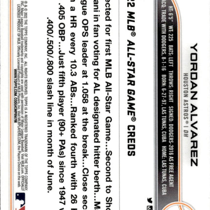 2022 Topps Chrome Update #ASGC-27 Yordan Alvarez 2022 All-Star Game Chrome