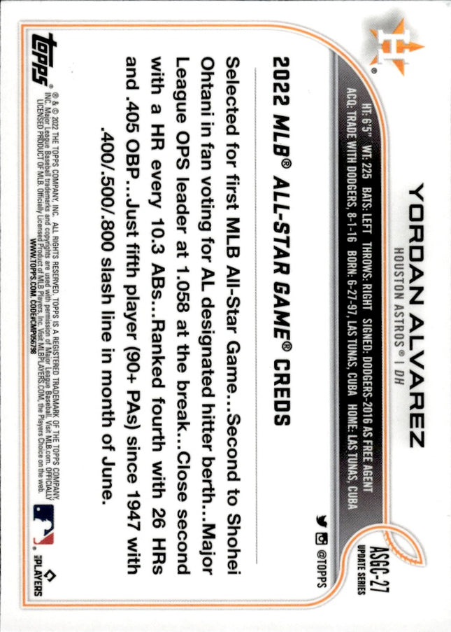 2022 Topps Chrome Update #ASGC-27 Yordan Alvarez 2022 All-Star Game Chrome