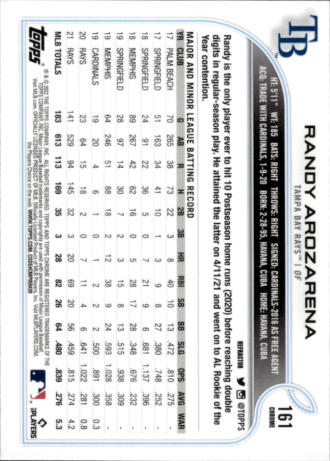 2022 Topps Chrome #161 Randy Arozarena Refractor