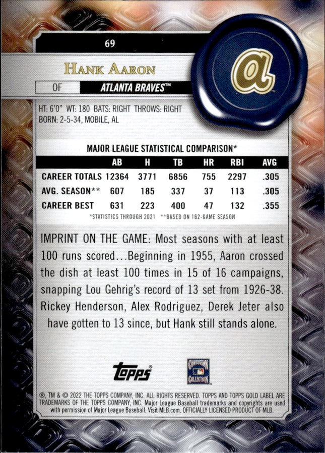 2022 Topps Gold Label #69 Hank Aaron
