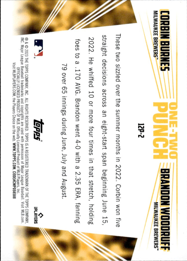 2023 Topps #12P-2 Corbin Burnes / Brandon Woodruff One-Two Punch