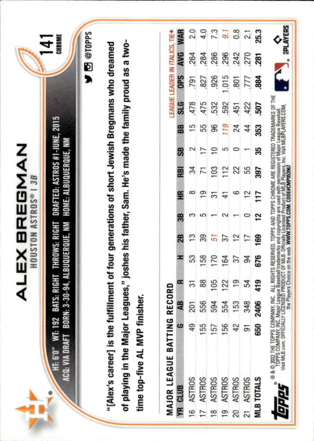 2022 Topps Chrome #141 Alex Bregman
