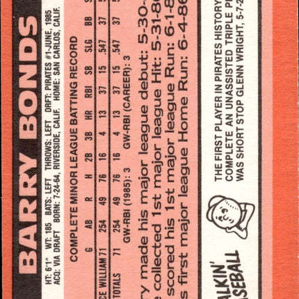 1986 Topps Traded #11T Barry Bonds
