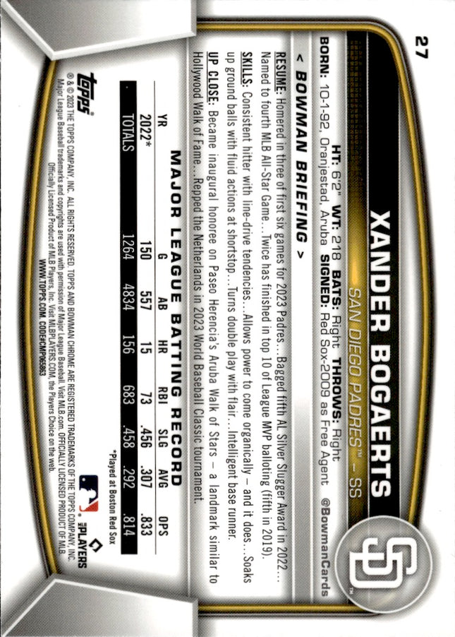2023 Bowman Chrome #27 Xander Bogaerts