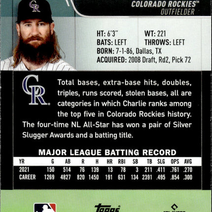 2022 Stadium Club Chrome #168 Charlie Blackmon Blue Refractor #/199