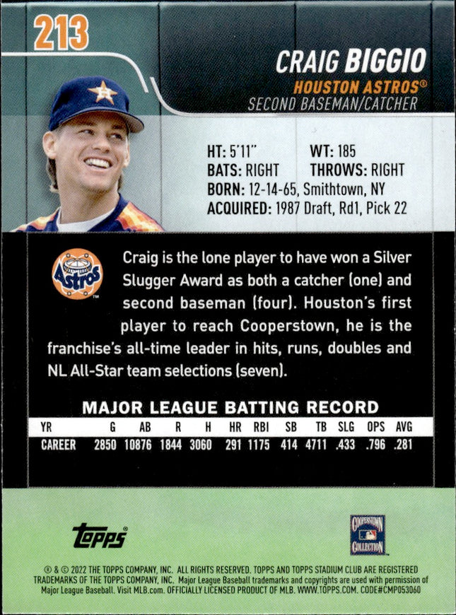 2022 Stadium Club #213 Craig Biggio Red Foil