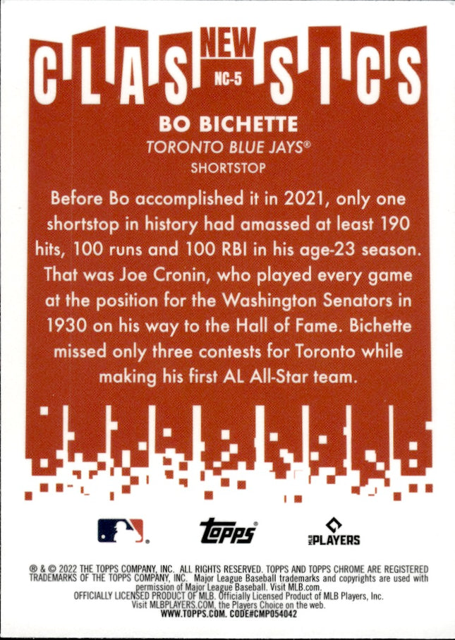 2022 Topps Chrome #NC-5 Bo Bichette New Classics