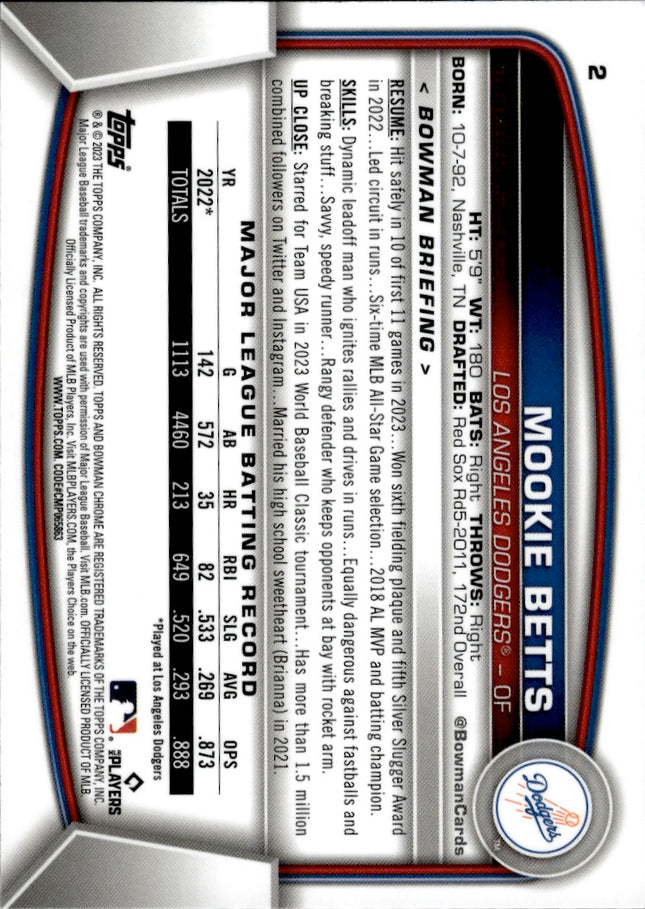 2023 Bowman Chrome #2 Mookie Betts