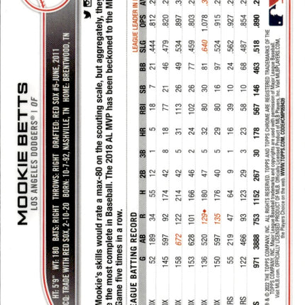 2022 Topps Chrome Sonic #100 Mookie Betts