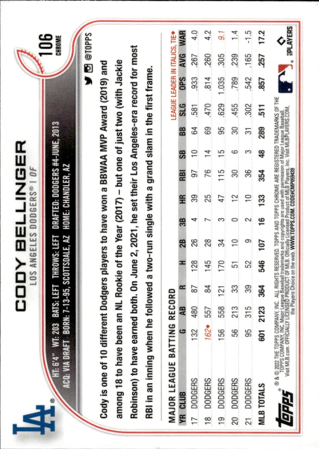 2022 Topps Chrome #106 Cody Bellinger