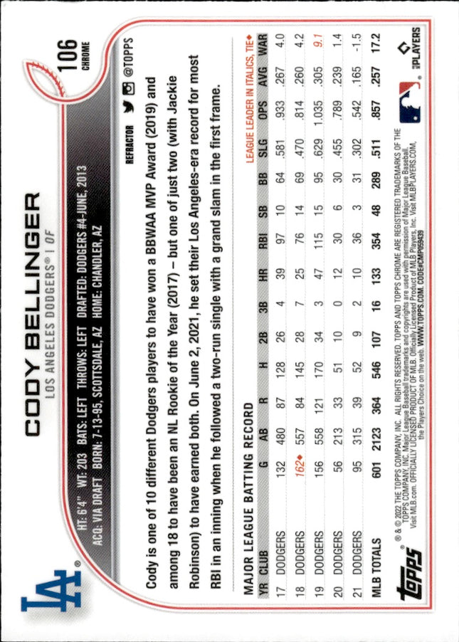2022 Topps Chrome #106 Cody Bellinger Refractor