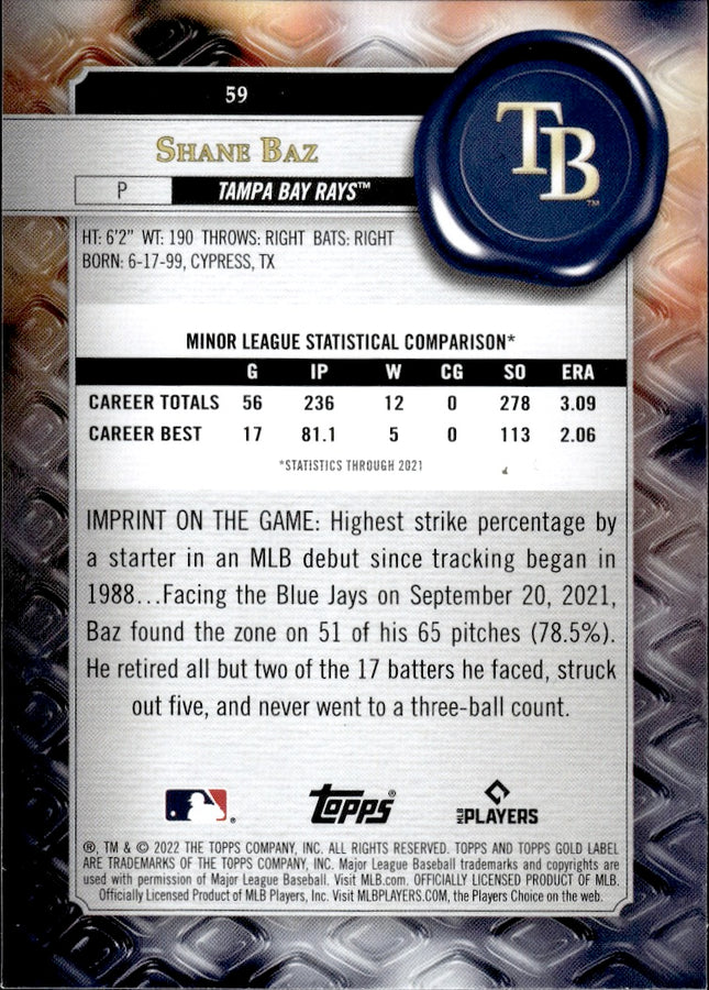 2022 Topps Gold Label #59 Shane Baz