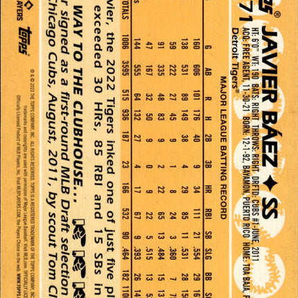 2023 Topps #T88-71 Javier Baez 1988 Topps Baseball 35th Anniversary (Series One)