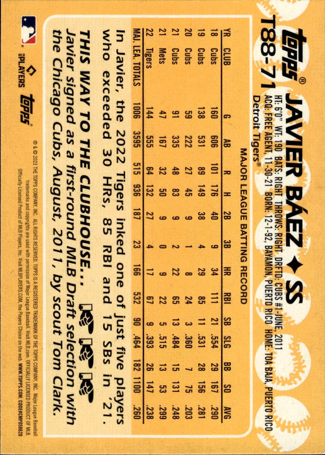 2023 Topps #T88-71 Javier Baez 1988 Topps Baseball 35th Anniversary (Series One)