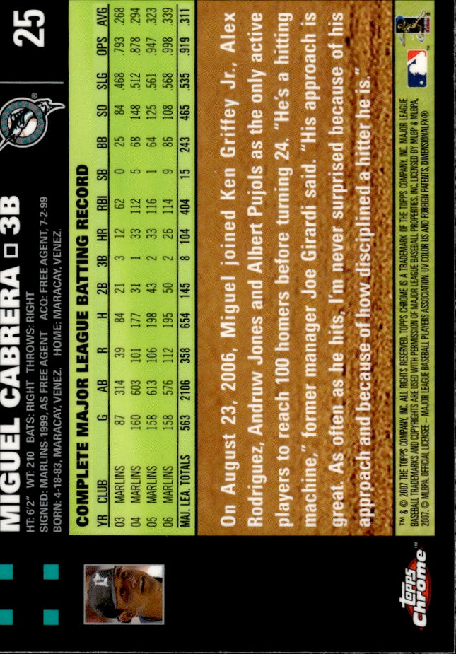 2007 Topps Chrome #25 Miguel Cabrera
