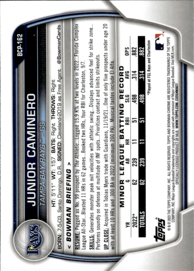 2023 Bowman Chrome #BCP-162 Junior Caminero Prospects