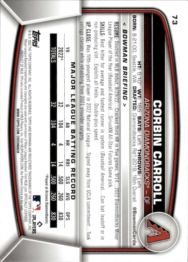 2023 Bowman #73 Corbin Carroll