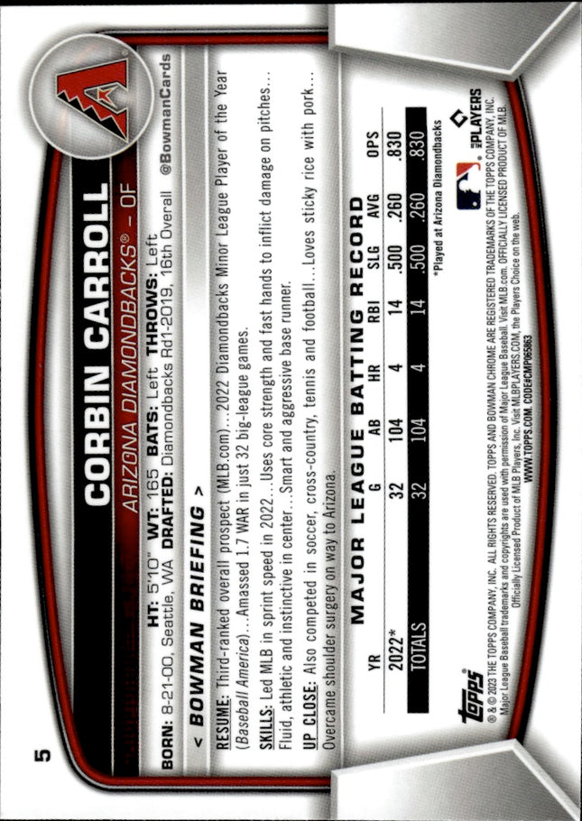2023 Bowman Chrome #5 Corbin Carroll