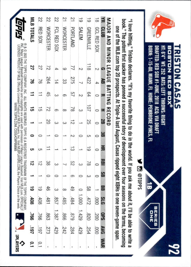2023 Topps #92 Triston Casas Vintage Stock #/99
