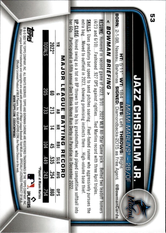 2023 Bowman Chrome #53 Jazz Chisholm Jr.