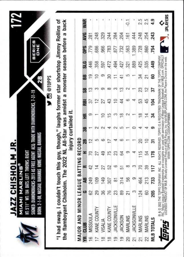 2023 Topps Stars of the National League #NL-8 Jazz Chisholm Jr.