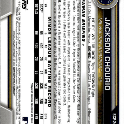 2023 Bowman Chrome #BCP-246 Jackson Chourio Prospects