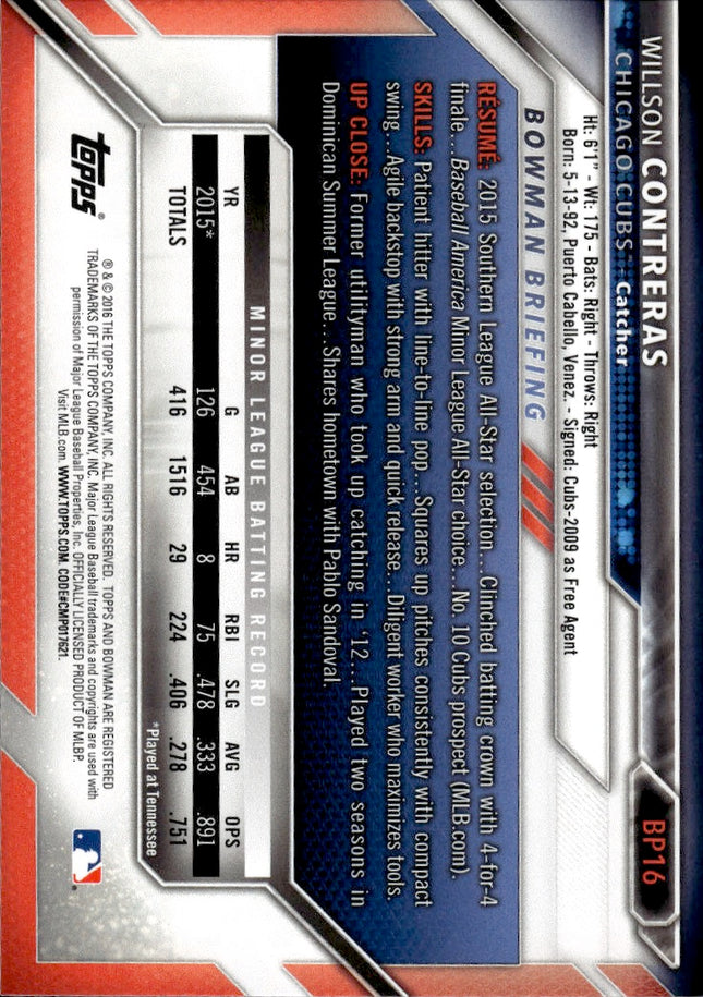 2016 Bowman #BP16 Willson Contreras Prospects