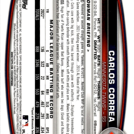 2023 Bowman Chrome #85 Carlos Correa Refractor #/499