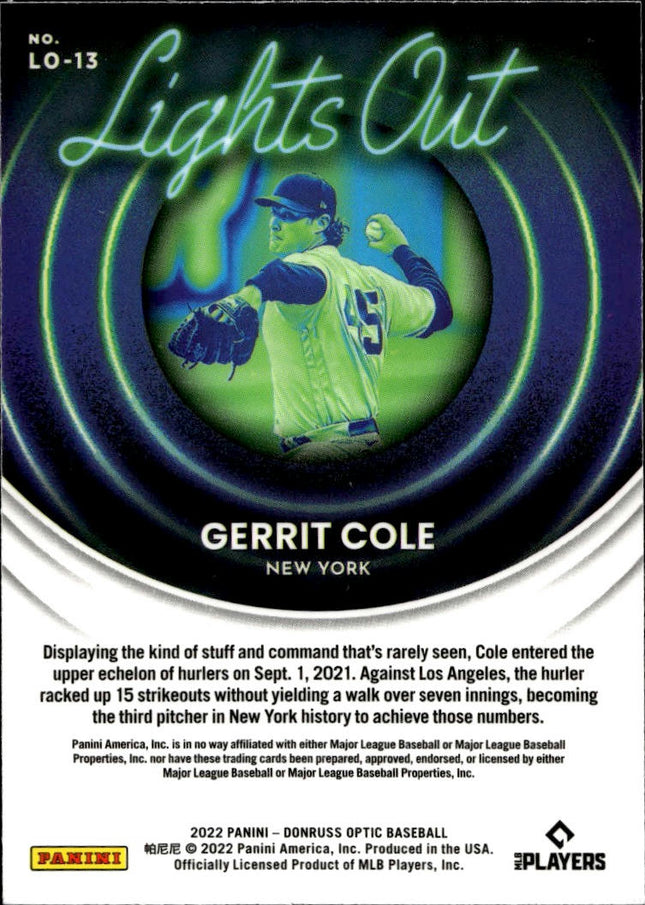 2022 Donruss Optic #LO-13 Gerrit Cole Lights Out