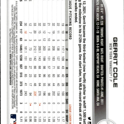 2022 Topps Chrome #179 Gerrit Cole