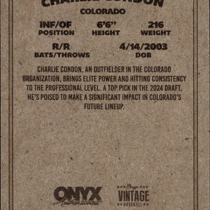 2025 Onyx Vintage #OVCHCO Charlie Condon