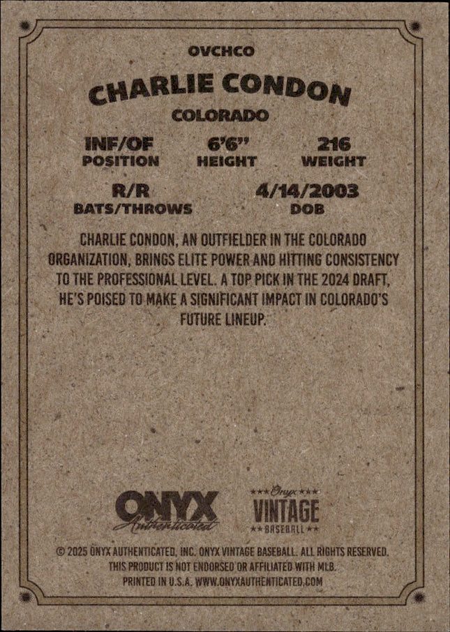 2025 Onyx Vintage #OVCHCO Charlie Condon