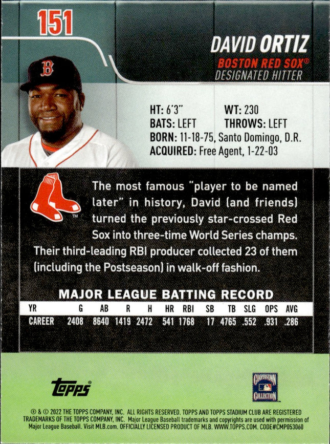 2022 Stadium Club #151 David Ortiz