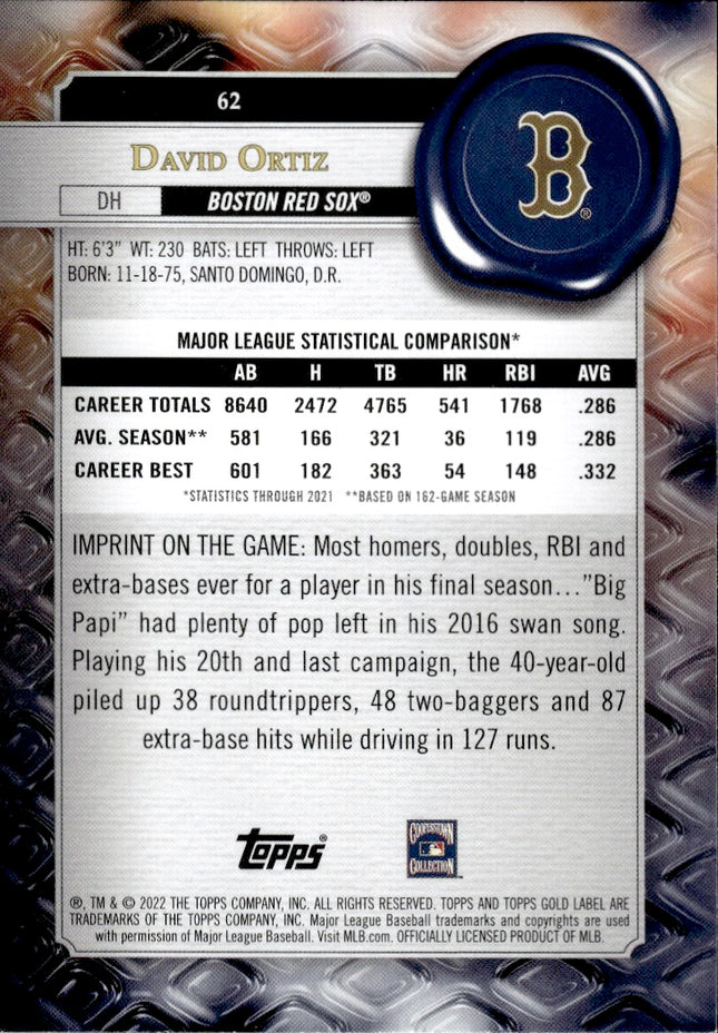 2022 Topps Gold Label #62 David Ortiz Class 2