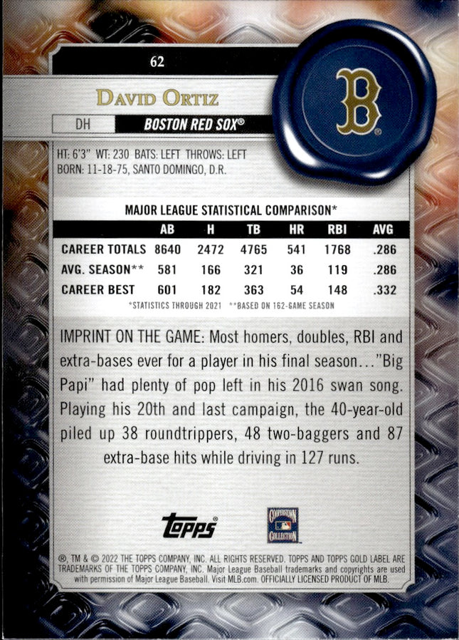2022 Topps Gold Label #62 David Ortiz Class 3
