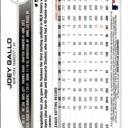 2022 Topps Chrome #178 Joey Gallo Negative Refractor