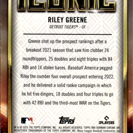 2023 Bowman Chrome #BI-22 Riley Greene Bowman Iconic Mojo Refractor