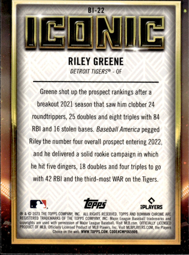 2023 Bowman Chrome #BI-22 Riley Greene Bowman Iconic Mojo Refractor