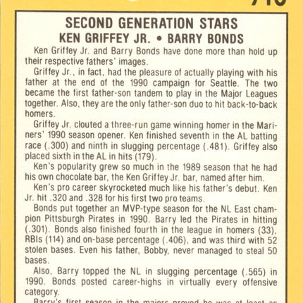1991 Fleer #710 Second Generation Stars (Ken Griffey, Jr / Barry Bonds) SSS, CPC