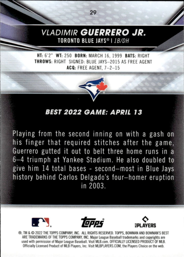 2022 Bowman's Best #29 Vladimir Guerrero Jr.
