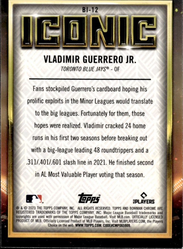2023 Bowman Chrome #BI-12 Vladimir Guerrero Jr. Bowman Iconic Mojo Refractor