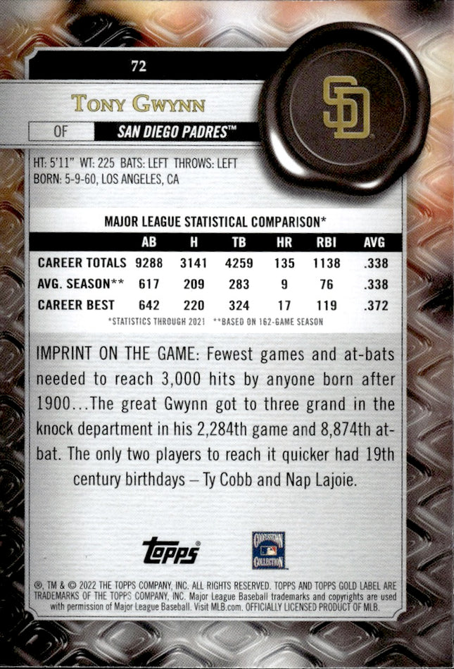 2022 Topps Gold Label #72 Tony Gwynn Class 2