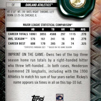 2022 Topps Gold Label #35 Rickey Henderson Class 3