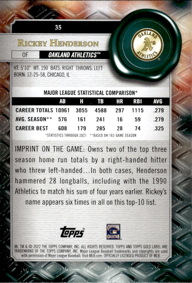 2022 Topps Gold Label #35 Rickey Henderson Class 3