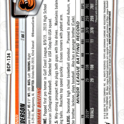 2020 Bowman #BCP-134 Gunnar Henderson Chrome Prospects