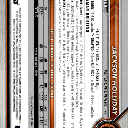 2022 Bowman Draft #BDC-168 Jackson Holliday Chrome